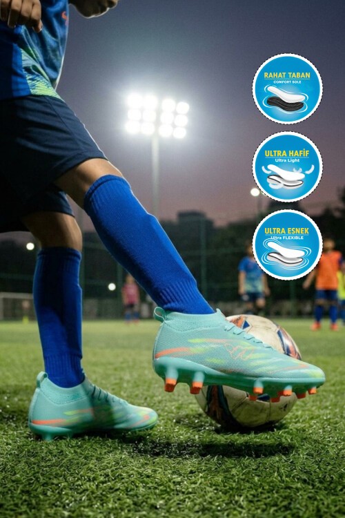 Mint Çoraplı Bağcıklı Unisex Çocuk Futbol Ayakkabısı Krampon Strike F