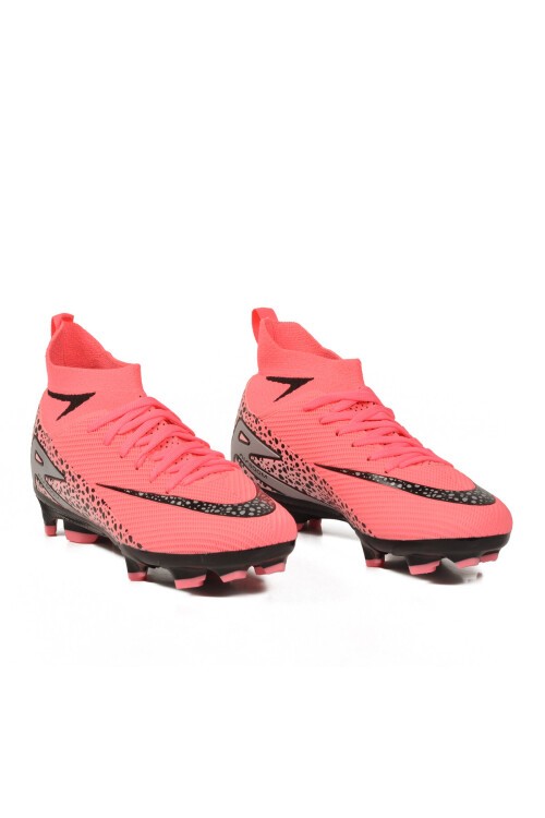 Pembe-Siyah Çoraplı Bağcıklı Unisex Krampon Futbol Ayakkabısı Süperfly