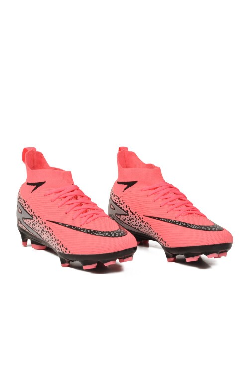 Pembe-Siyah Çoraplı Bağcıklı Erkek Futbol Ayakkabısı Krampon 610
