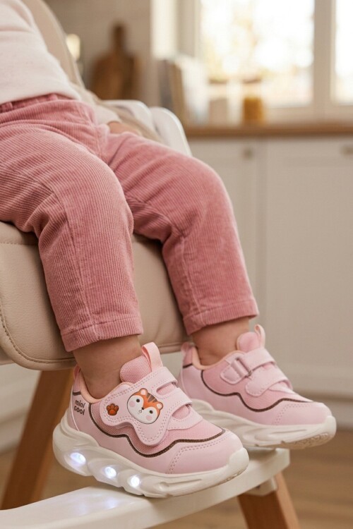 Pudra Cırtlı Işıklı Anatomik Desenli Bebek İlk Adım ve Spor Ayakkabı Sneaker Aria B