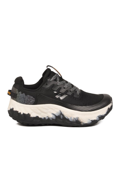 Siyah-Beyaz Fileli Hafif Rahat Hafızalı Kalın Tabanlı Erkek Yürüyüş ve  Spor Ayakkabı Sneaker Flystep M 