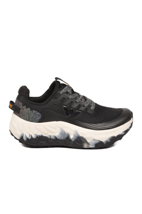 Siyah-Beyaz Fileli Hafif Rahat Hafızalı Kalın Tabanlı Unisex Yürüyüş ve  Spor Ayakkabı Sneaker Flystep G