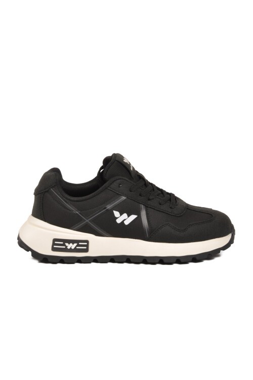 Siyah-Beyaz Hafızalı Rahat Tabanlı Bağcıklı Unisex Yürüyüş ve Spor Ayakkabı Sneaker Muveon G
