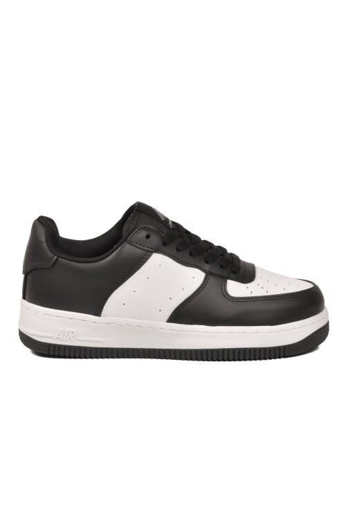 Siyah-Beyaz Bağcıklı Kalın Tabanlı Unisex Yürüyüş ve Spor Ayakkabı Klasik Sneaker Pekin Kısa