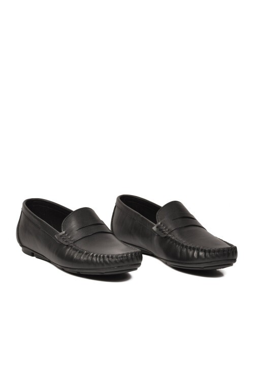 Erkek Hakiki Deri Penny Loafer Ayakkabı Bağcıksız Mokasen Klasik Günlük Siyah 4180 M