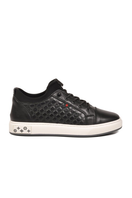 Erkek Casual Ayakkabı Siyah Hakiki Deri Kroko Desenli Rahat Şık Sneaker 6424-1 M