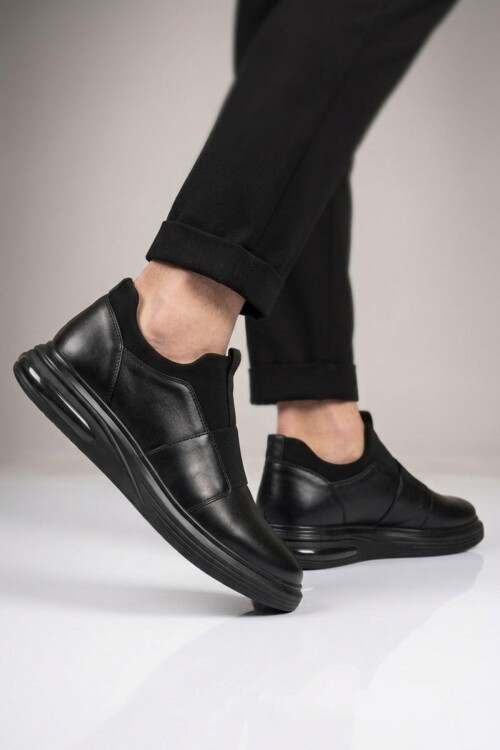 Erkek Siyah Hakiki Deri Erkek Slip-On Günlük Ayakkabı Sneaker 6961