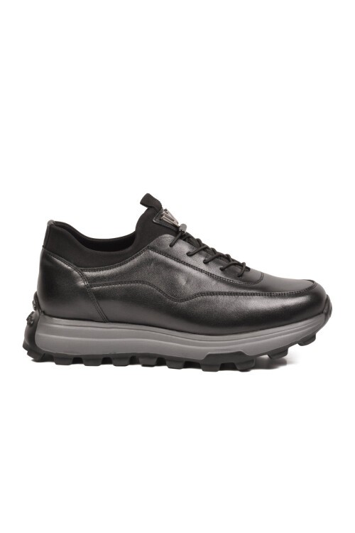 Siyah Premium Hakiki Deri Erkek Günlük Sneaker Memory Kalın Taban M084-2 M