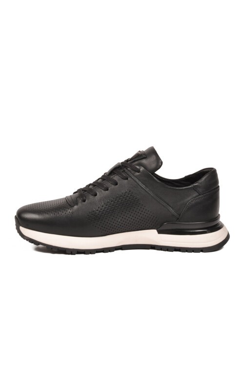 Siyah Hakiki Deri Bağcıklı Delikli Nefes Alan Erkek Casual Sneaker Ayakkabı M217