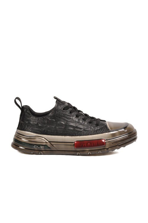Erkek Siyah Timsah Desenli Hakiki Deri Günlük ayakkabı Sneaker