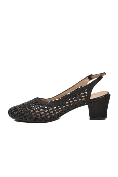 Kadın Siyah Örgü Detaylı Slingback Topuklu Ayakkabı 18386016-01
