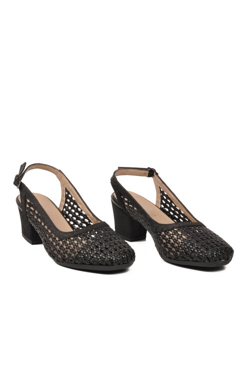 Kadın Siyah Örgü Detaylı Slingback Topuklu Ayakkabı 18386016-01