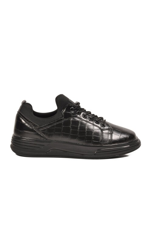 Erkek Siyah Kroko Lastik Bağcıklı Rahat Hafif Tabanlı Spor Ayakkabı Sneaker Balase M
