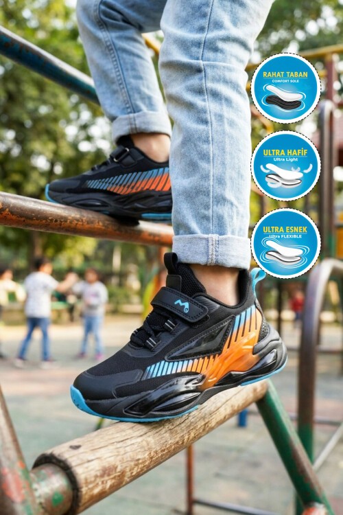 Siyah-Mavi-Turuncu Erkek Çocuk Spor Ayakkabı T5440207B F