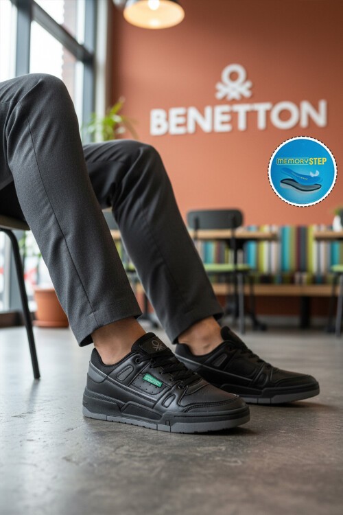 Siyah Bağcıklı Kalın Rahat Tabanlı Erkek Yürüyüş ve Spor Ayakkabı Sneaker BNI-11135