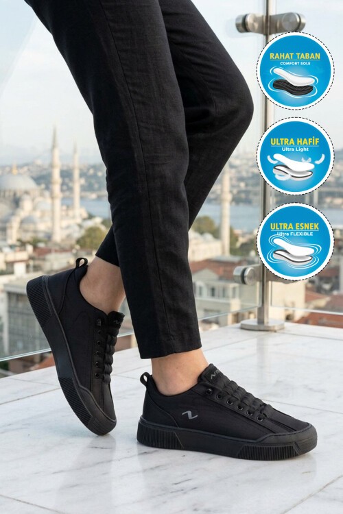 Siyah Keten Hafif Unisex Günlük Ayakkabı Champ G
