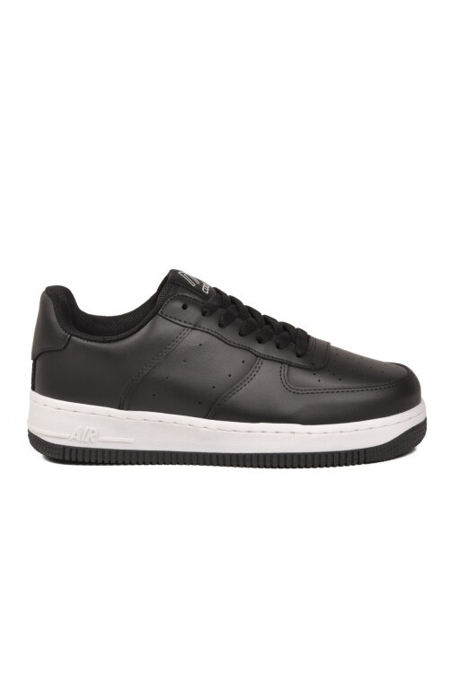 Siyah Bağcıklı Kalın Tabanlı Unisex Yürüyüş ve Spor Ayakkabı Klasik Sneaker Pekin Kısa