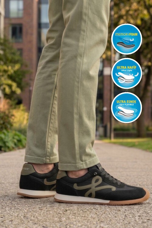 Siyah Bağcıklı Hafızalı Tabanlı Retro Stil Erkek Günlük Ayakkabı Sneaker E472 M