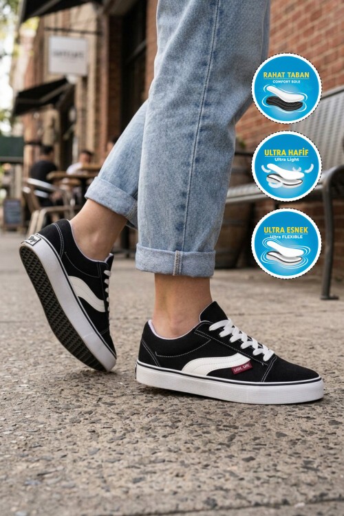 Siyah Dar Kalıp Erkek Kanvas Hava alabilen Rahat Sneaker Spor Ayakkabı 1002 G