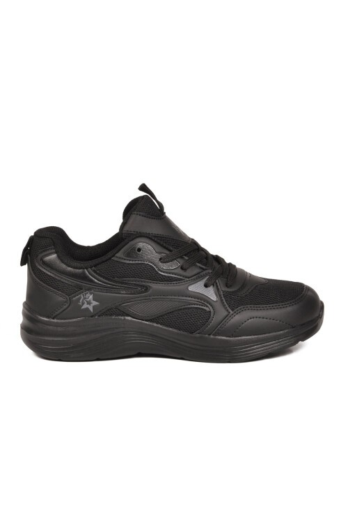 Siyah Fileli Hava Alabilen Bağcıklı Rahat Tabanlı Unisex Yürüyüş ve Spor Ayakkabı Sneaker 26106 G