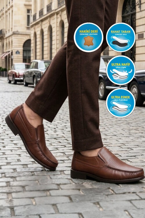 Erkek Hakiki Deri Klasik Mokasen Loafer Ayakkabı Taba Sensitive 3607-1 M