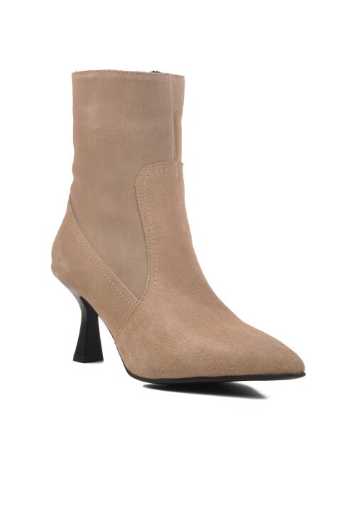 Ayakmod Bej Süet Kadın Topuklu Bot