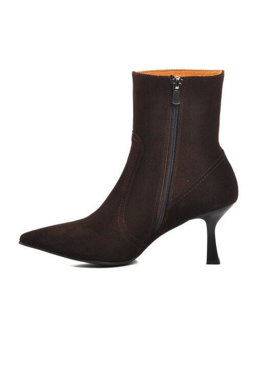 Ayakmod Kahve Süet Kadın Topuklu Bot
