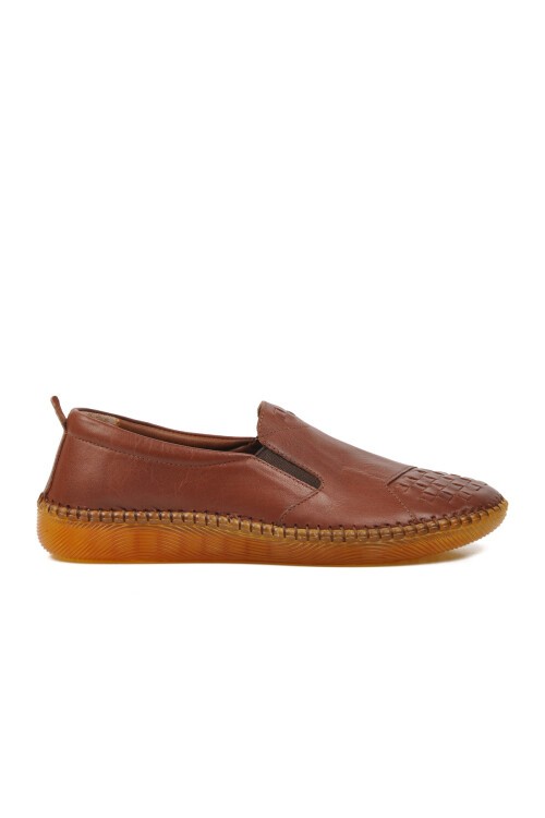 Taba Hakiki Deri Yan Lastikli Kadın Casual Ayakkabı Loafer 04132