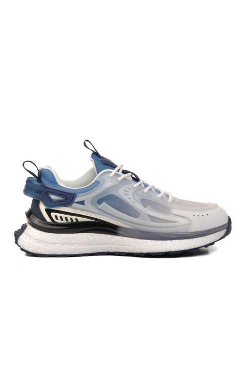 Beyaz-Mavi Fileli Hafızalı Hafif Rahat Köpük Tabanlı Erkek Yürüyüş ve Spor Ayakkabı Sneaker PCI-10105