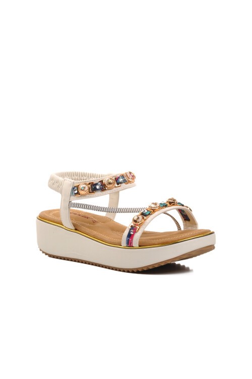 Ayakmod Hakiki Deri Beyaz Kadın Sandalet