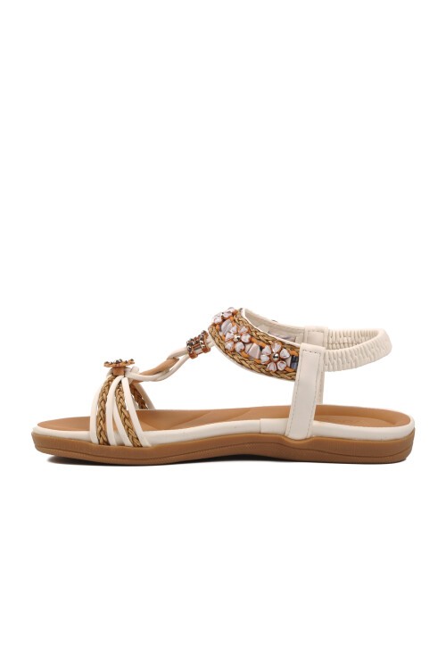 Beyaz Hakiki Deri Kadın Sandalet