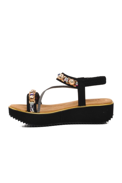 Hakiki Deri Siyah Kadın Sandalet