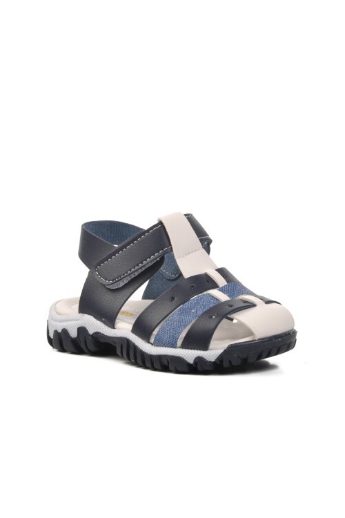Ayakmod Lacivert-Kot-Beyaz Bebek Sandalet