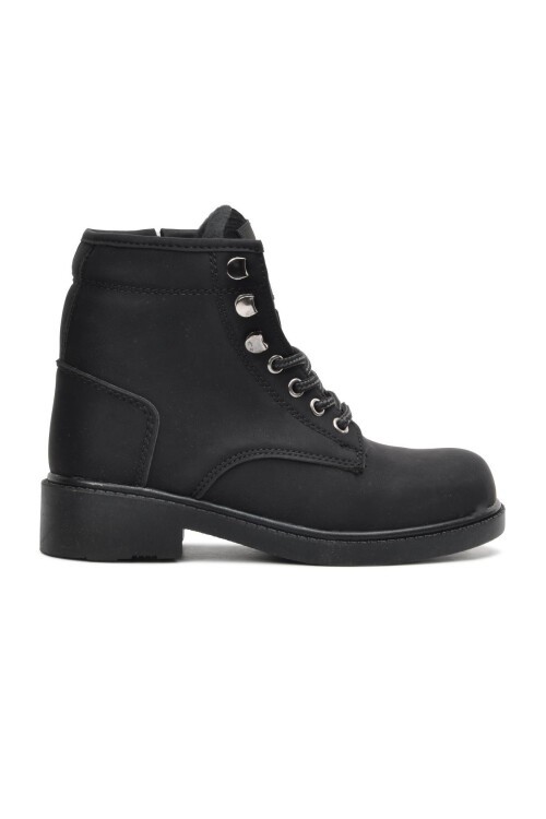 Siyah Bağcıklı Fermuarlı Kaymaz Tabanlı Unisex Çocuk Bot 1173