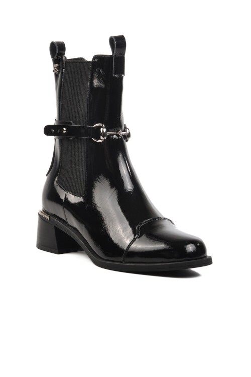 Venüs Siyah Rugan  Hakiki Deri Kadın Bot