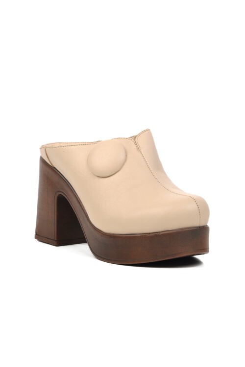 Venüs Bej Hakiki Deri Kadın Topuklu Terlik