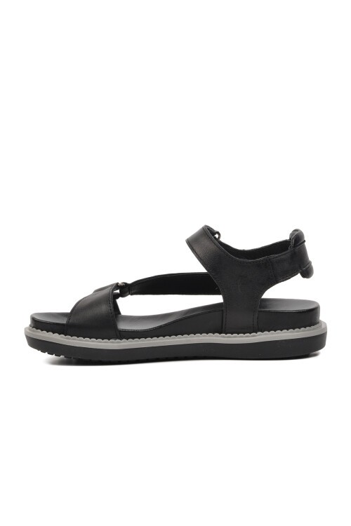 Siyah Hakiki Deri Kadın Sandalet