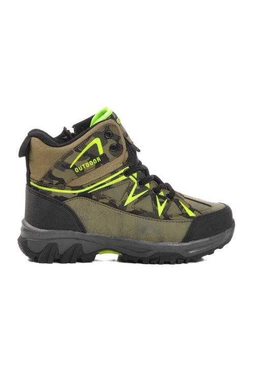 Haki Kamuflaj İçi Polarlı Kaymaz Tabanlı Erkek Çocuk Outdoor Trekking Bot 2301 F