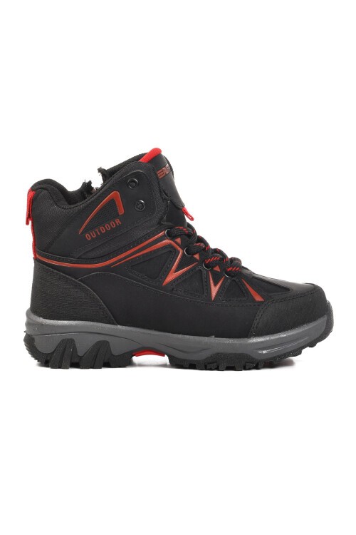 Siyah-Kırmızı İçi Polarlı Kaymaz Tabanlı Erkek Çocuk Outdoor Trekking Bot 2301 F