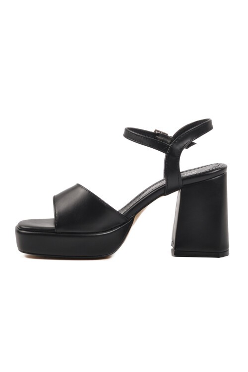 Siyah Platform Topuk Kadın Topuklu Sandalet