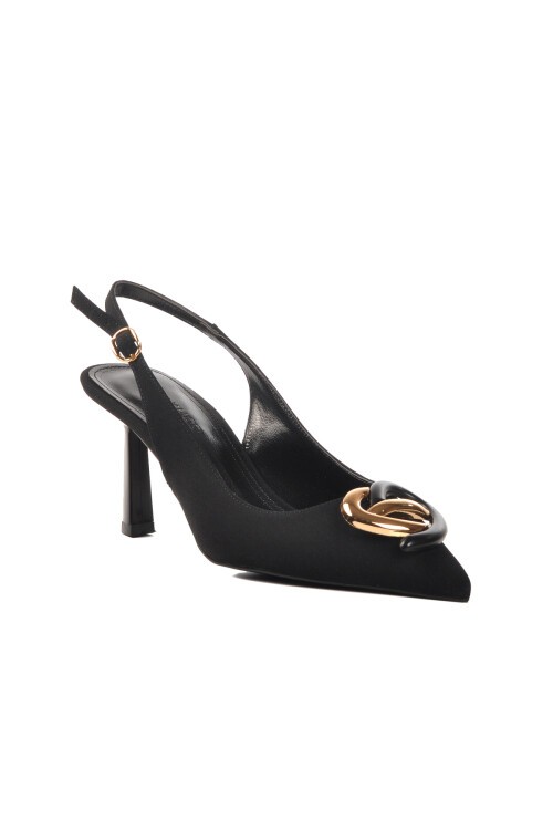 Ayakmod Siyah Saten Kadın Topuklu Ayakkabı