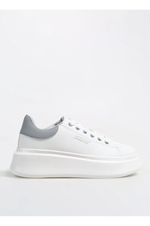 Beyaz Kalın Tabanlı Bağcıklı Unisex Yürüyüş ve Spor Ayakkabı Sneaker BNI-10232