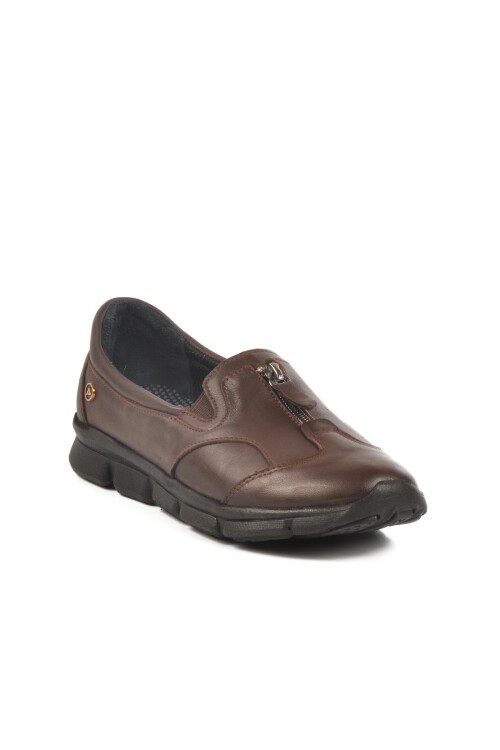 Kahve Hakiki Deri Ortopedik Tabanlı Kadın Günlük Ayakkabı 603 Z