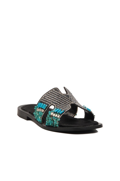 Siyah Taş İşlemeli İnce Taban Hafif Kadın Terlik 246048 Z