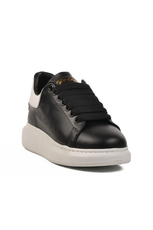 Beyaz-Siyah-Beyaz Hakiki Deri Erkek Sneaker Premium 02028 M