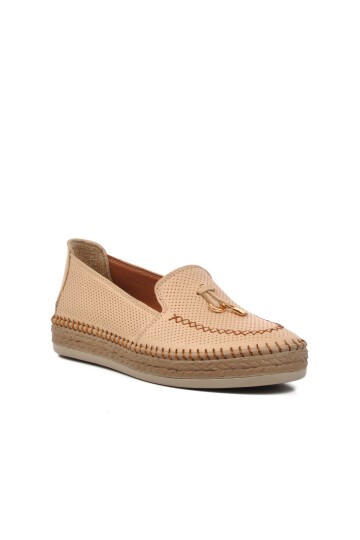 Ayakmod Geniş Kalıp  Bej Kadın Loafer Ayakkabı