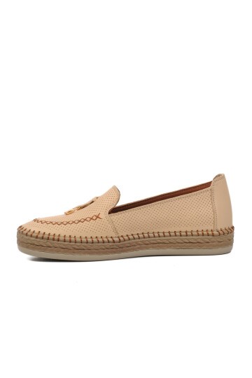 Ayakmod Geniş Kalıp  Bej Kadın Loafer Ayakkabı