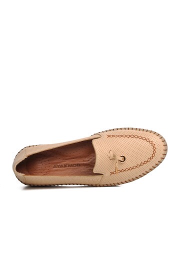 Ayakmod Geniş Kalıp  Bej Kadın Loafer Ayakkabı