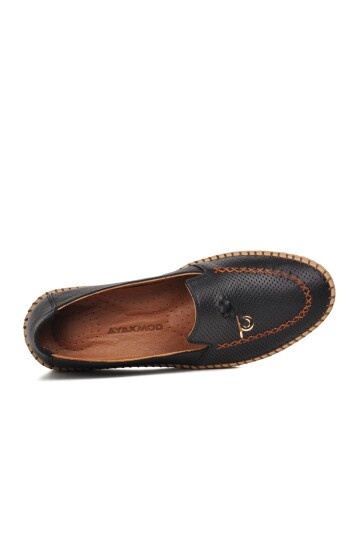 Ayakmod Geniş Kalıp  Siyah Kadın Loafer Ayakkabı