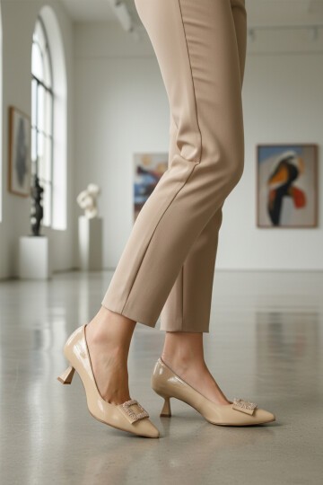 Bej Kırışık Rugan Hafif Kadın Abiye Ayakkabı 357172 Z